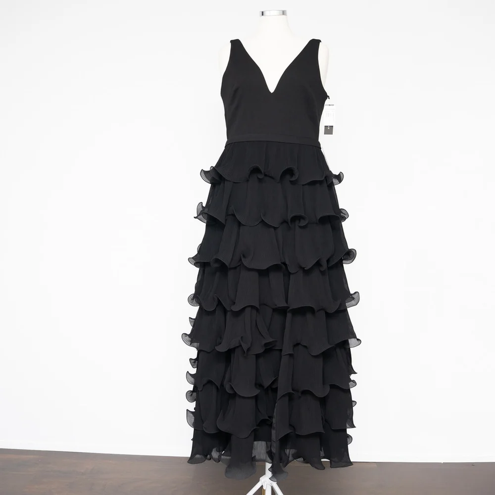 Betsy and Adam Women's V Neck Tiered Long Gown‎ - Picture 2 of 13